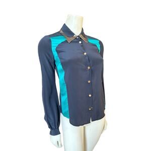 Diane Von Furstenberg Bowling Retro Cowboy Rodeo Silk Womens Button Down XS